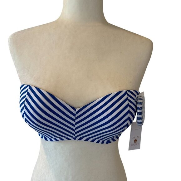 Shade & Shore Light Lift Bandeau Bikini Top Blue White Stripe Women 34C Nautical - Picture 1 of 16